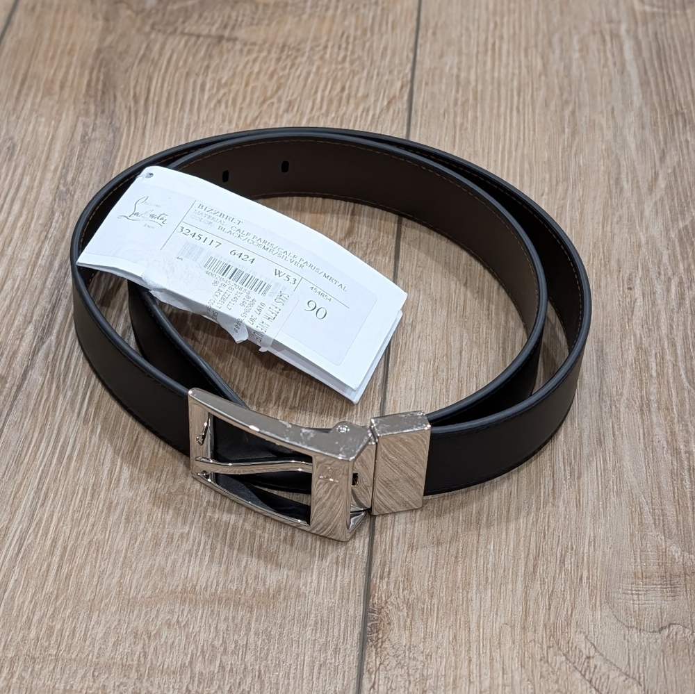 $590 Christian Louboutin "Bizz" Calf Leather Belt Black 90 US 36